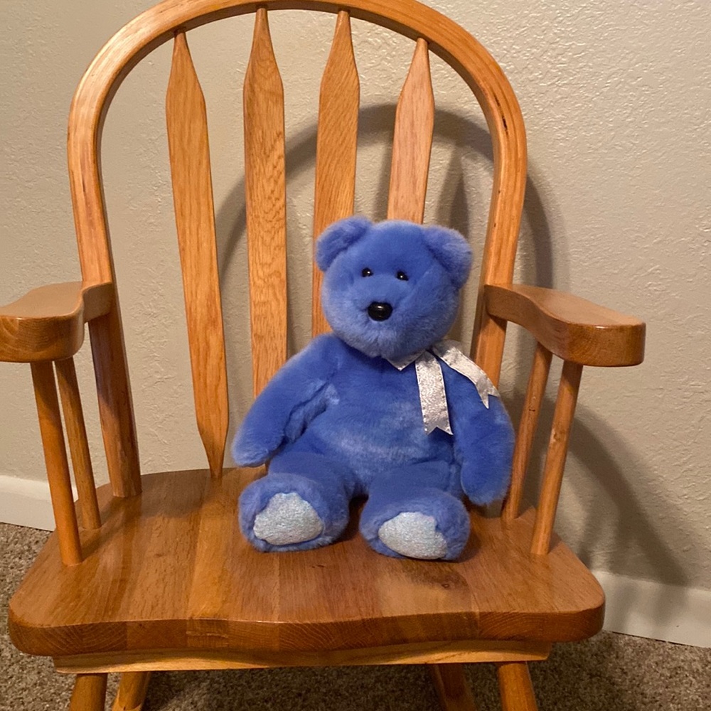 ty Beanie Buddies collection Blue Bear with silver ribbon - Clubby